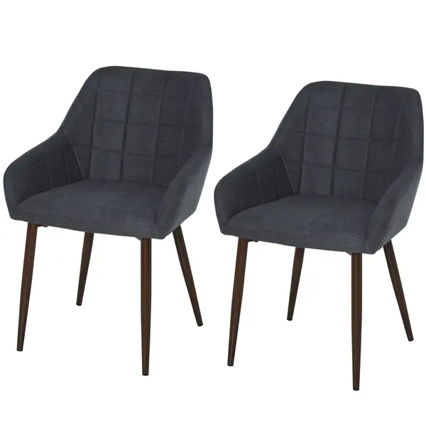 Image of HOMCOM 2 Pcs Linen-Touch Fabric Dining Chair w/ Cushion, Backrest, Mid Back Leisure Chair w/ Steel Leg, Sponge Padded Armchair for Dining Room