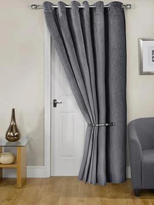 Image of Emma Barclay Door Curtain Thermal Blackout Eyelet Midnight Eyelet Curtains 117x213cm Silver 38801711000