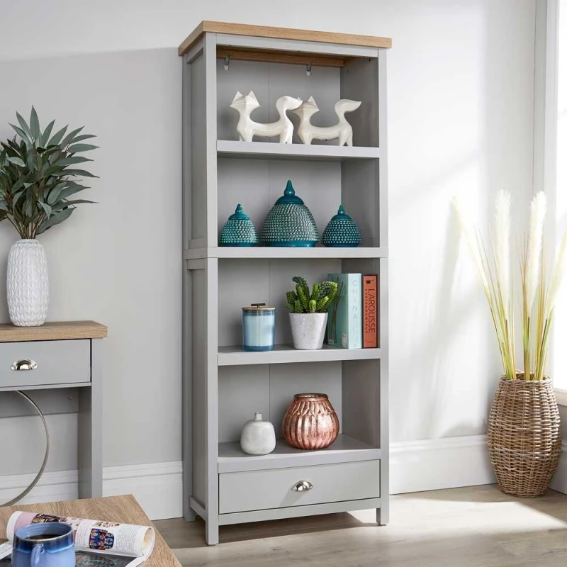 Image of Home Source Avon 4 Shelves 1 Drawer 36mm Thick Top Bookcase Storage Unit Grey