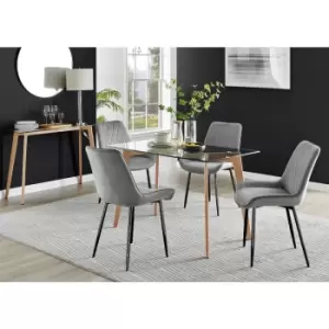 Image of Furniturebox UK - Furniturebox Malmo Rectangular Glass and Wooden Leg Modern Industrial Dining Table & 4 Grey Pesaro Black Leg Velvet Chairs
