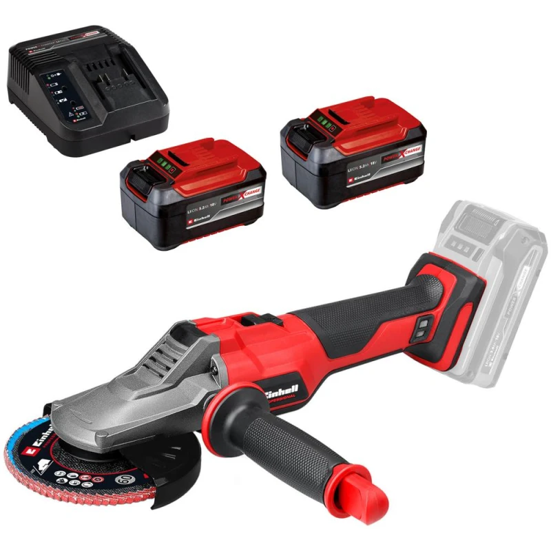 Image of Einhell Professional TP-AG 18/125 F Li BL 18v Cordless Brushless Angle Grinder 125mm 2 x 5.2ah Plus Li-ion Charger No Case TP-AG 18/125 F Li BL