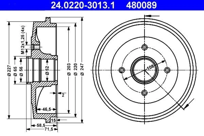 Image of ATE 24.0220-3013.1 Brake Drum 247,0mm, without ABS sensor ring Brake Drum (123)