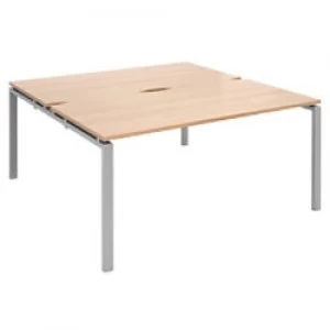 Image of Dams International Rectangular Back to Back Desk with Beech Coloured Melamine Top and Silver Frame 4 Legs Adapt II 1600 x 1600 x 725mm
