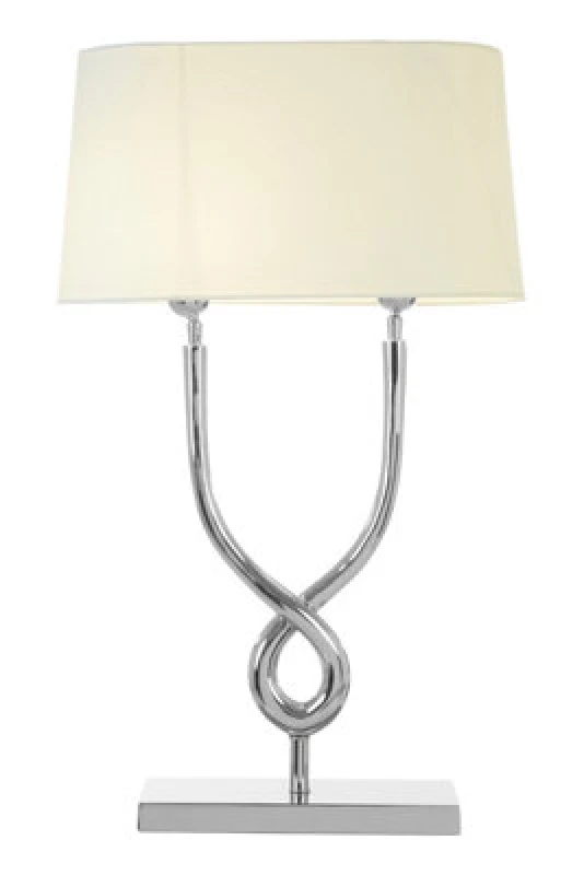 Image of Orsina Table Lamp With Cross Base, High Gloss Nickel Finish Steel Frame, White Cotton Shade, Twisted Design Lighting