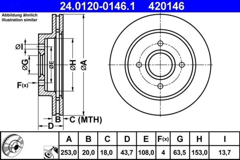Image of ATE 24.0120-0146.1 Brake disc Vented, Coated Brake Disc (82)