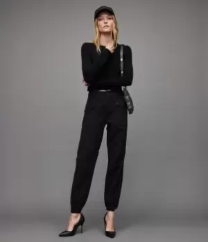 Image of AllSaints Womens Val High-Rise Linen Blend Trousers, Black, Size: 16