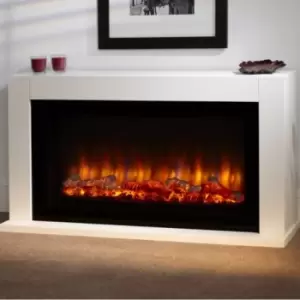 Image of White Low Level Fireplace Suite in White With Wide Screen Fire- Lumley