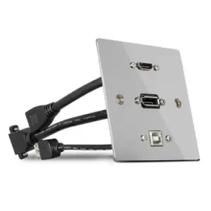 Image of Lindy Single Gang HDMI DP and USB Wall Plate Metal