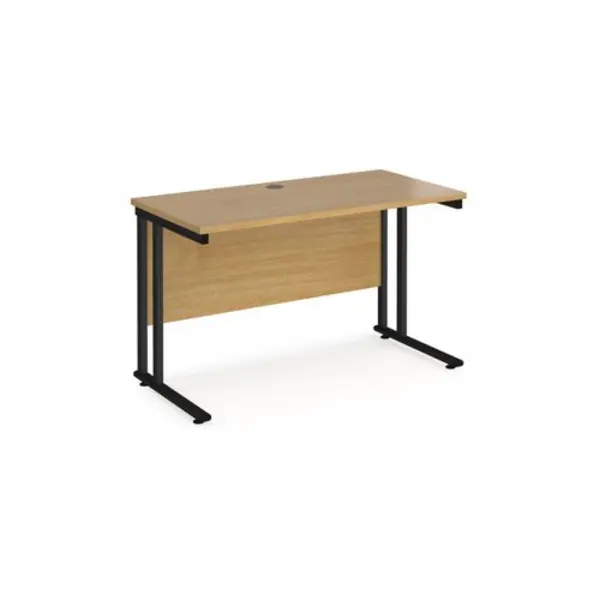 Image of Office Desk 1200mm Rectangular Desk With Cantilever Leg Oak Tops With Black Frames 600mm Depth Maestro 25