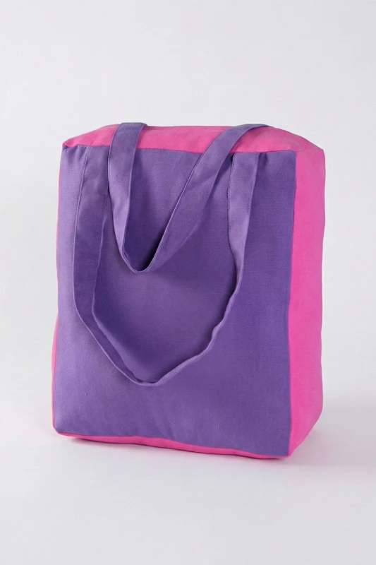 Image of Homescapes Cotton Solid Purple Pink Design Shopping Bag, 36 x 43 x 11cm Purple unisex