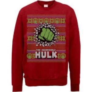 image of Marvel Comics The Incredible Hulk Red Christmas Sweatshirt - L - Red