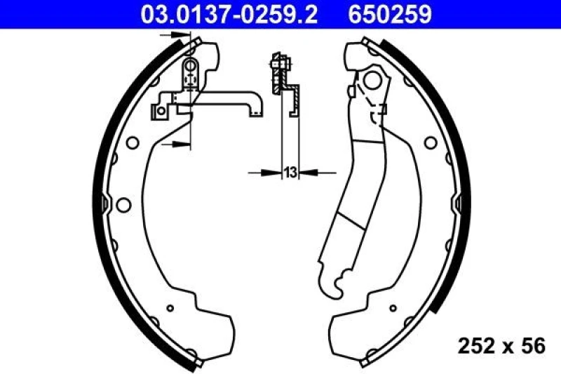 Image of ATE 03.0137-0259.2 Brake Shoes with lever Brake Shoe Set (70)