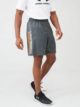 Image of Urban Armor Gear Woven Graphic Wordmark Shorts - Grey/Orange, Grey/Orange, Size XL, Men