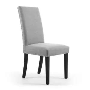 image of 2 x Shankar Randall Stud Detail Linen Effect Silver Dining Chairs With Black Legs