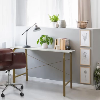 Image of Teamson Home - 40' Home Desk Table with Faux Marble Top & Brass Frame VNF-00092 - Brass/White
