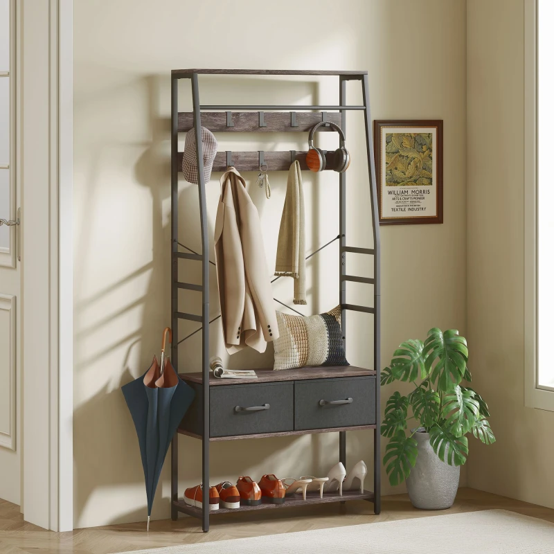 Image of HOMCOM HOMCOM Coat Rack with Shoe Storage and Bench, 6-In-1 Hall Tree in Grey Grey One Size Unisex 5063603072053