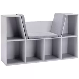 image of Homcom Kids Storage Organizer Cube Bookcase With Seat Grey