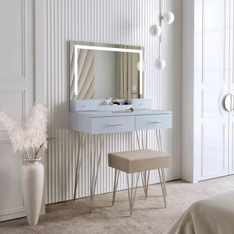 Image of CARME Home Sophia Dressing Table With Touch Sensor LED Mirror Grey DT055 GREY