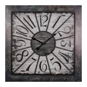 Image of HOMETIME Square Industrial Wood and Metal Wall Clock 70cm