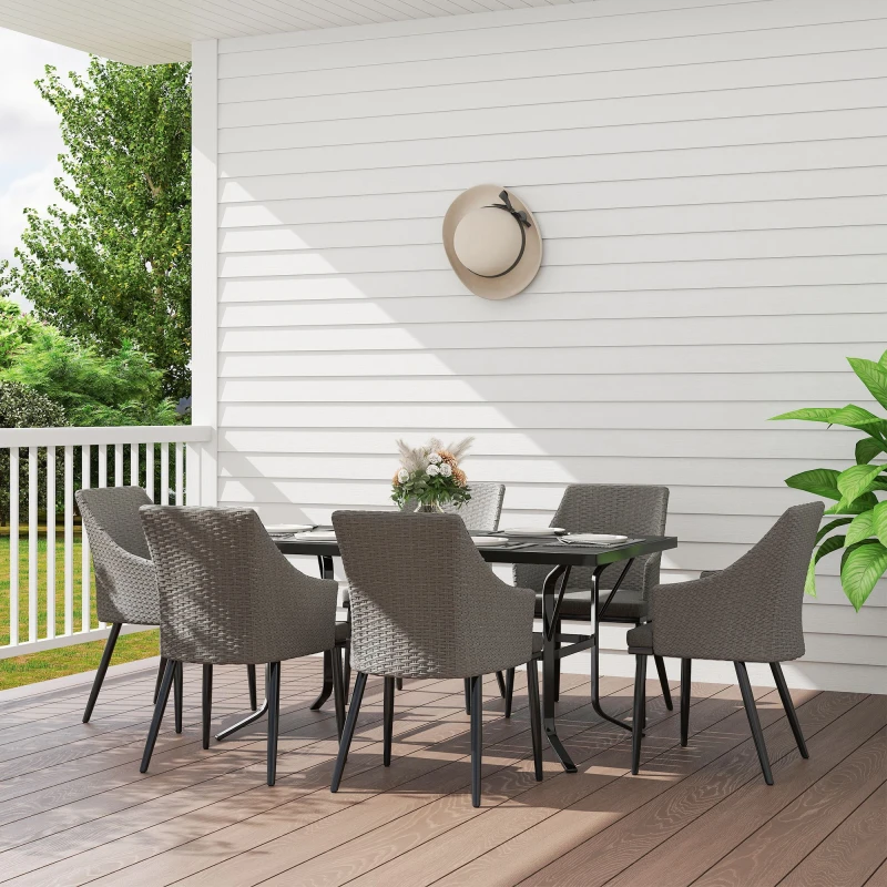 Image of Outsunny 6 Seater Garden Furniture with Cushions, Parasol Hole, Grey 861-111V70GY