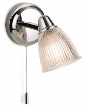 image of 1 Light Bathroom Wall Light Chrome with Clear Ribbed Glass IP44, G9