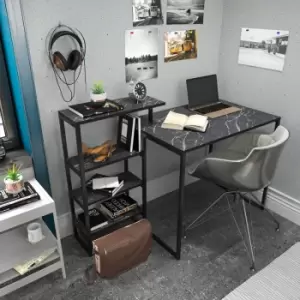 Image of Decorotika - Rino Writing Desk With Storage Shelves, Study Desk, Workstation For Home Office, industrial Style - Black Marble Effect And Black
