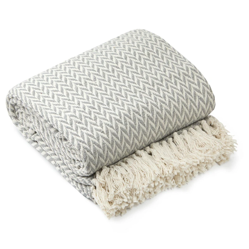 Image of Emma Barclay Throw Blanket Cotton Scandi Woven Cherokee Silver unisex 178x254cm