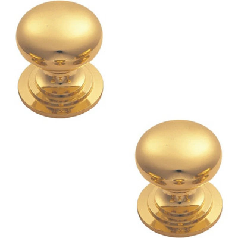 Image of Loops 2x Victorian Round Cupboard Door Knob 32mm Dia Polished Brass Cabinet Handle Metallics unisex