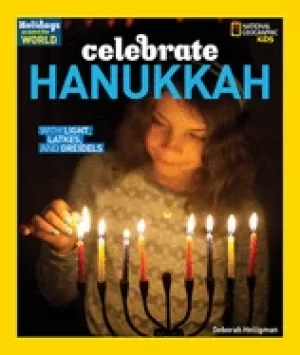 Image of holidays around the world celebrate hanukkah with light latkes and dreidels
