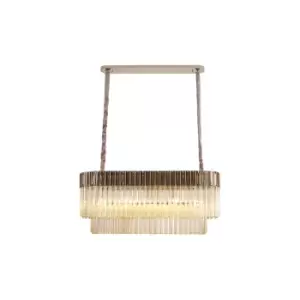 Image of Poland Ceiling Pendant Rectangle 5 Light E14, Polished Nickel, Cognac Sculpted Glass