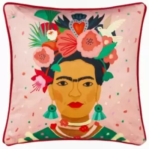 Image of Kate Merritt Frida Portrait Print Piped Edge Cushion Cover, Multi, 43 x 43 Cm