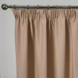 image of Dreamscene Pair Of Pencil Pleat Blackout Curtains Thermal Ready Made Pencil Pleat - Beige 46" X 54"