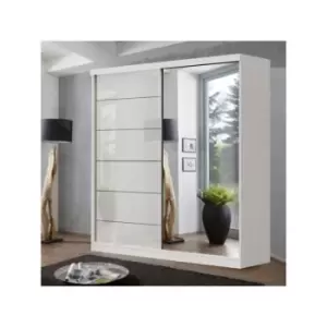Image of Modern Bedroom Infinity High Gloss Mirror Sliding Door Wardrobe 180cm - White