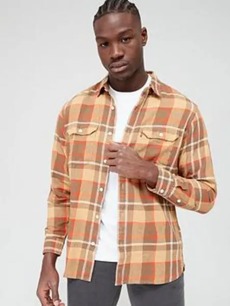 image of Levis Jackson Worker Check Overshirt - Multi, Tan, Size S, Men Tan UWFDN Male S