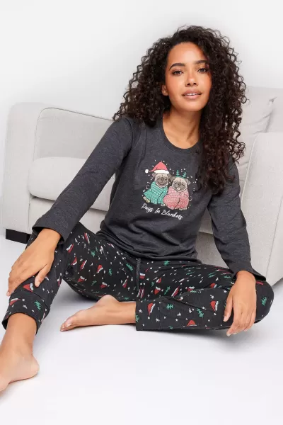 image of Christmas Printed Slogan Pyjama Set