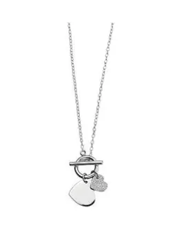 Image of The Love Silver Collection Sterling Silver T Bar Double Heart Necklace, One Colour, Women