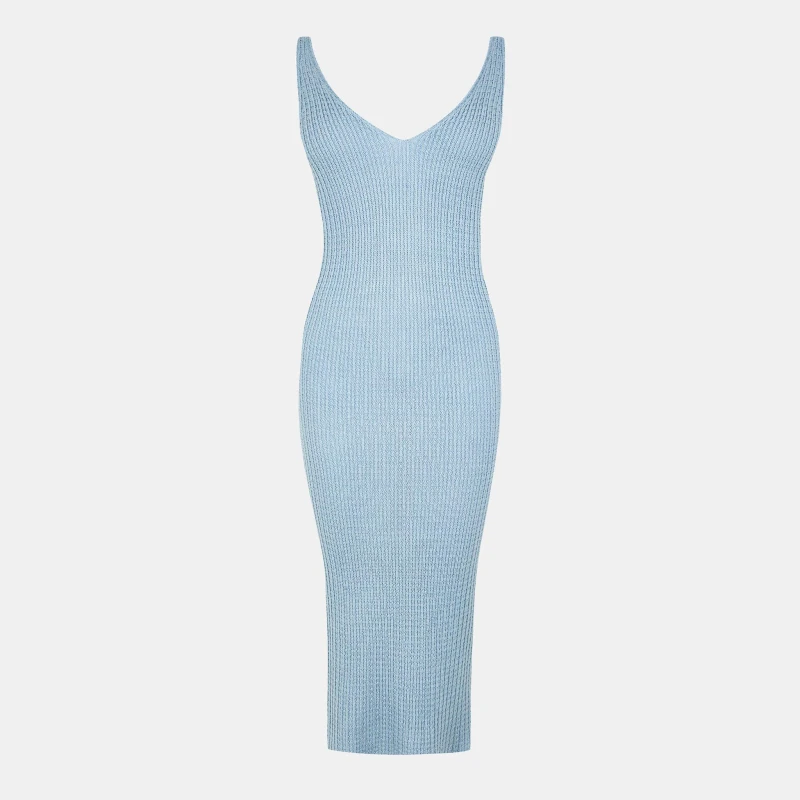 Image of Jack Wills Womens Stitch V-Neck Midi Knitted Jumper Dress Blue female 6 (2XS)