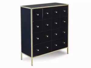 image of Birlea Fenwick Black Glass and Gold Merchant 12 Drawer Chest of Drawers Assembled