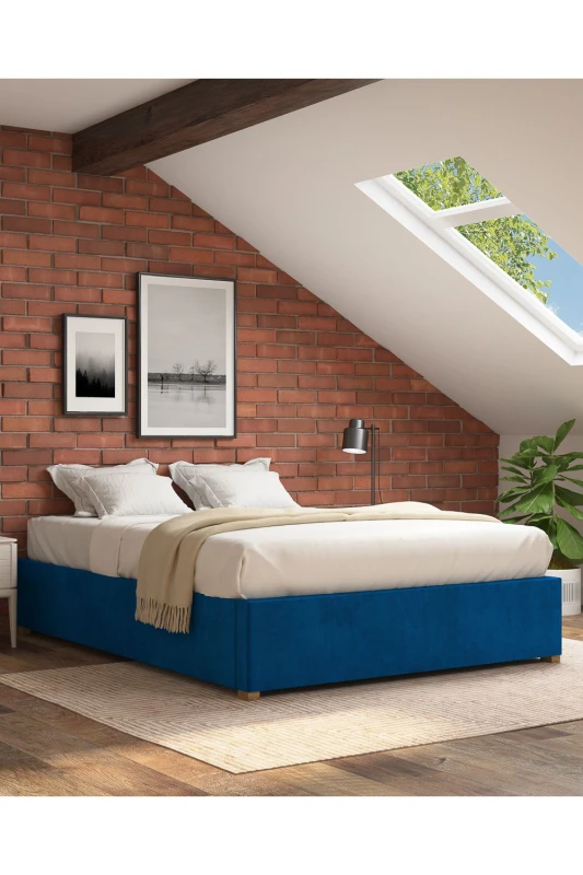 Image of Aspire Furniture Aspire Platform Ottoman Bed, Flat Packed Frame, Plush Navy, Size Superking MFP111295