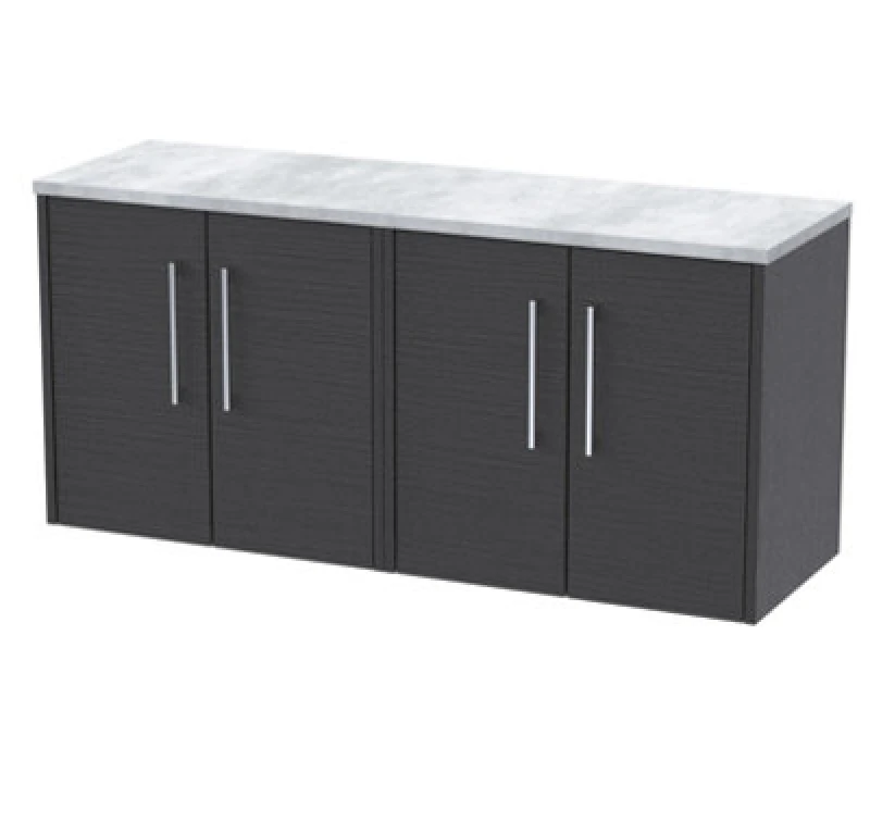 Image of Nuie Hudson Reed Juno Wall Hung 4-Door Vanity Unit & Bellato Grey Worktop, Countertop Basin Unit In Graphite Grey Woodgrain, 1200mm