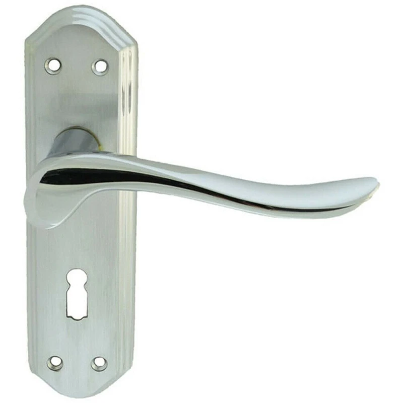 Image of Loops PAIR Curved Lever on Sculpted Edge Backplate 180 x 48mm Satin/Polished Chrome Multi