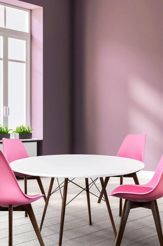 Image of Fusion Living Soho Large White Circular Dining Table with Walnut Wood Legs White