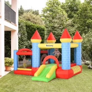 Image of Outsunny Kids Bounce Castle House Inflatable Trampoline Slide Water Pool Basket 4 in 1 with Inflator for Kids Age 3-10 Castle Design 3 x 2.75 x 2.1m