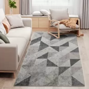 image of Large Grey Area Rug, Geometric Carpet for Living Room Bedroom, 160x230cm - Grey - Homcom