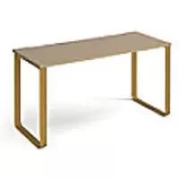 image of Rectangular Sleigh Frame Desk Kendal Oak Wood, Metal Brass Cairo 1400 x 600 x 730mm