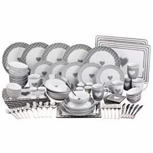 Image of Waterside Grey Heart 56 Piece Dinner Set