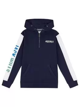 Image of Jack Wills Boys Devon Colour Block Zip Hoodie - Navy, Size 10-11 Years