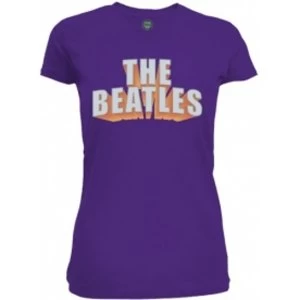 Image of The Beatles 3D Logo Rhinestones Purple Ladies TS: Medium