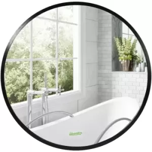 image of Round Bathroom Mirror, Modern Wall Mirror Aluminium Frame 40x40cm - Black - Kleankin