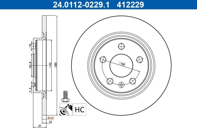 Image of Brake disc ATE 24.0112-0229.1